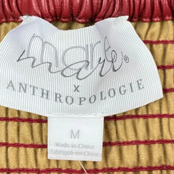 Mare Mare x Anthropologie Red Faux Leather Puff Sleeve Bow Back Dress Medium - Picture 7 of 14